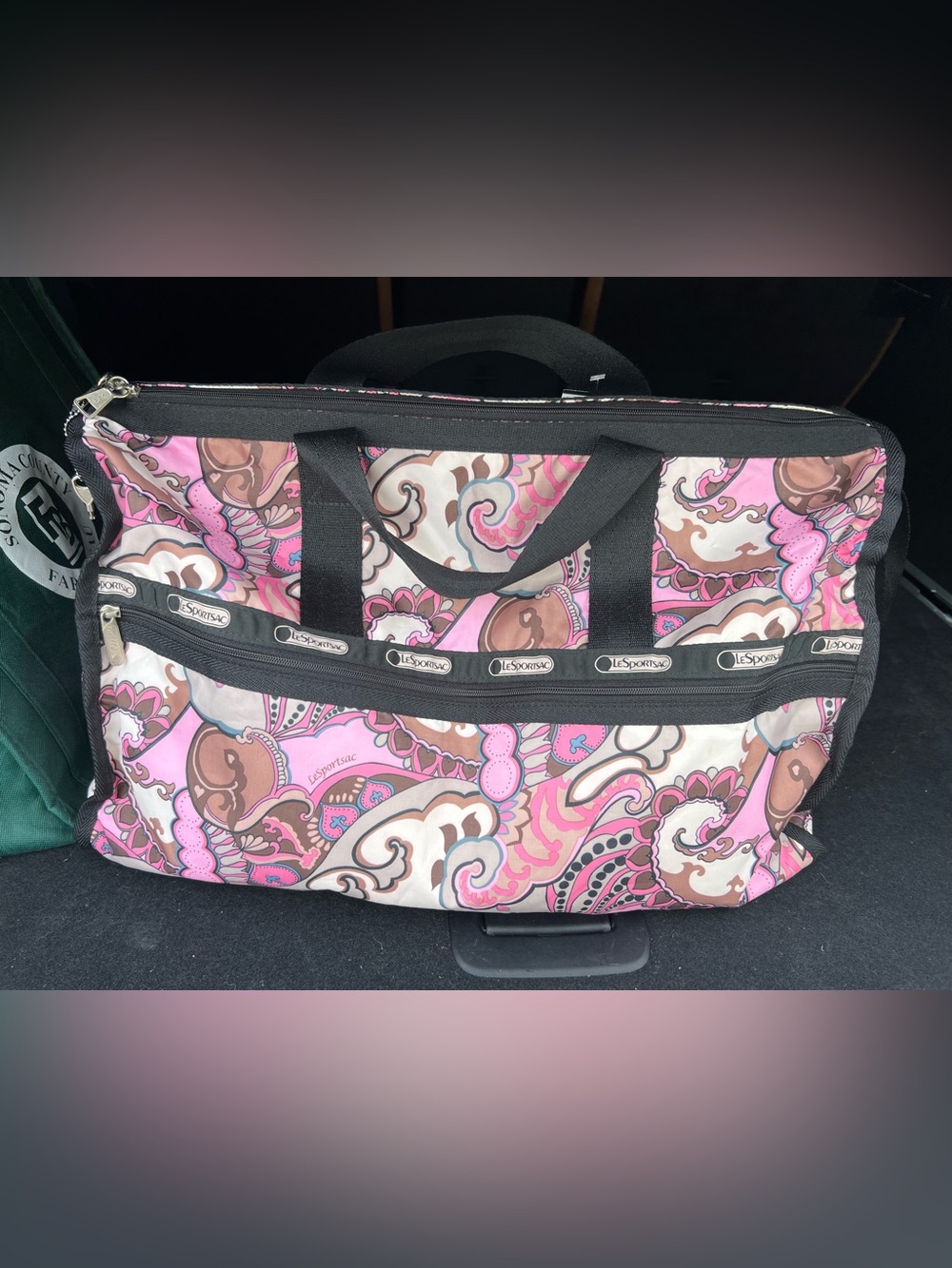 LeSportsac Pink and Brown Paisley Travel Tote Duffle Bag